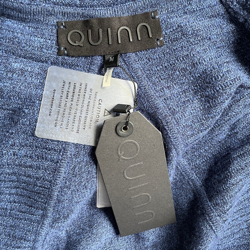NWT QUINN Eva Marie Cashmere Hooded Coatigan in Navy Mouline - Picture 7 of 7